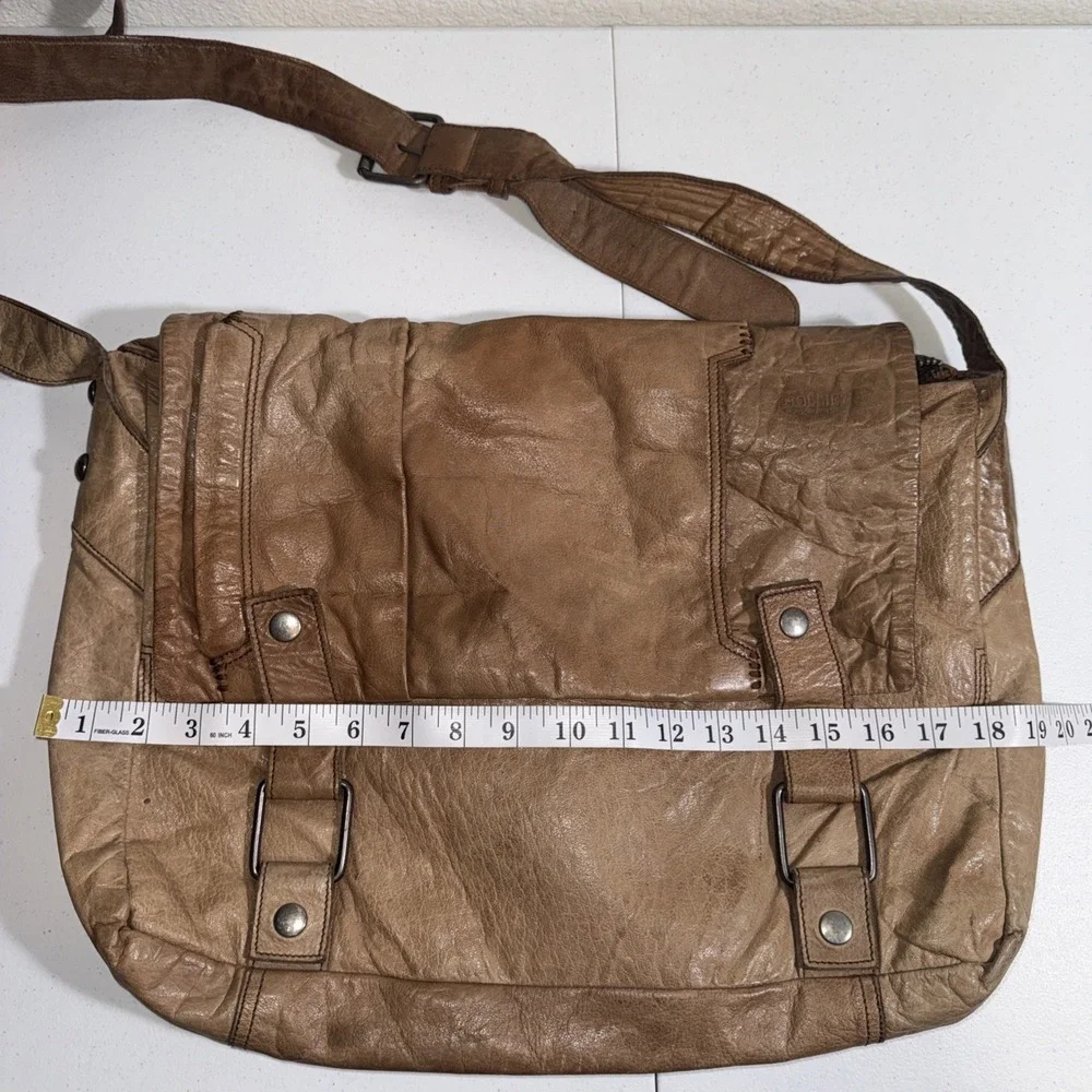 Vintage Hollies Stockholm  Leather Messenger Bag Distressed Tan Patinaed BOHO